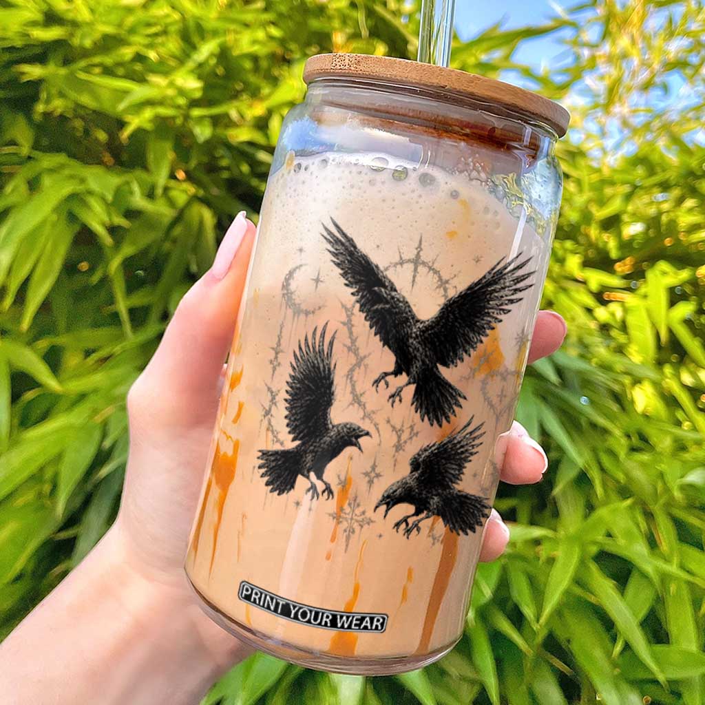 Flying Raven Crow Glass Can Black Bird Gothic Occult Cyber Y2K Dark Academia Ravens Graphic TS10 Black Print Your Wear