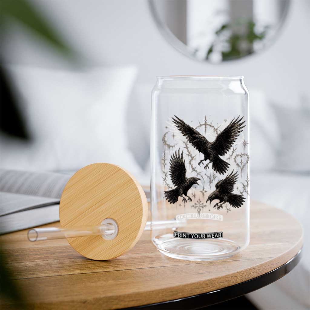 Flying Raven Crow Glass Can Black Bird Gothic Occult Cyber Y2K Dark Academia Ravens Graphic