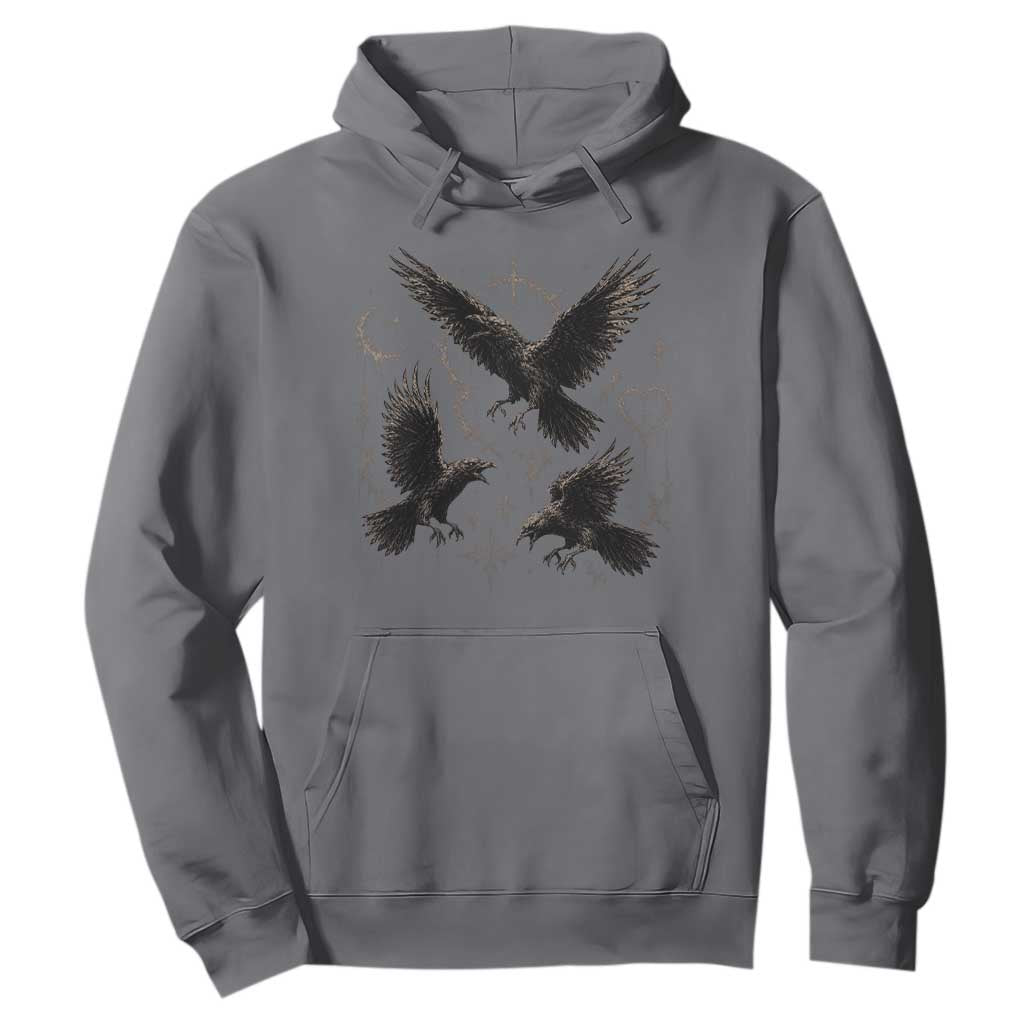 Flying Raven Crow Hoodie Black Bird Gothic Occult Cyber Y2K Dark Academia Ravens Graphic