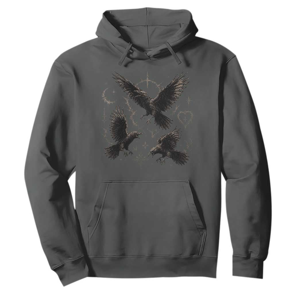 Flying Raven Crow Hoodie Black Bird Gothic Occult Cyber Y2K Dark Academia Ravens Graphic