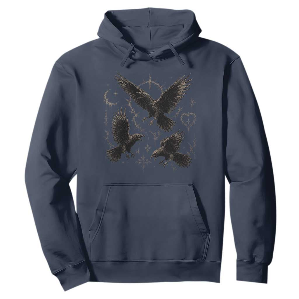 Flying Raven Crow Hoodie Black Bird Gothic Occult Cyber Y2K Dark Academia Ravens Graphic