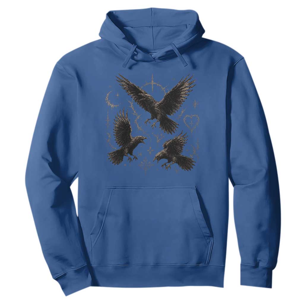 Flying Raven Crow Hoodie Black Bird Gothic Occult Cyber Y2K Dark Academia Ravens Graphic