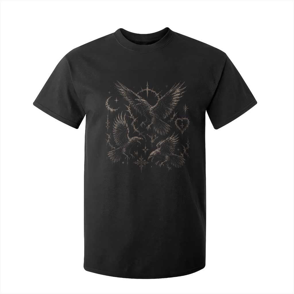 Flying Raven Crow T Shirt For Kid Black Bird Gothic Occult Cyber Y2K Dark Academia Ravens Graphic