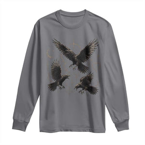 Flying Raven Crow Long Sleeve Shirt Black Bird Gothic Occult Cyber Y2K Dark Academia Ravens Graphic