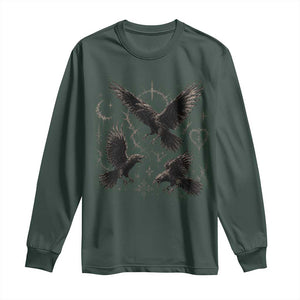 Flying Raven Crow Long Sleeve Shirt Black Bird Gothic Occult Cyber Y2K Dark Academia Ravens Graphic