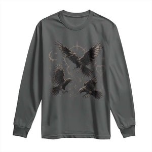 Flying Raven Crow Long Sleeve Shirt Black Bird Gothic Occult Cyber Y2K Dark Academia Ravens Graphic