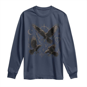 Flying Raven Crow Long Sleeve Shirt Black Bird Gothic Occult Cyber Y2K Dark Academia Ravens Graphic