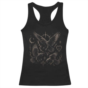 Flying Raven Crow Racerback Tank Top Black Bird Gothic Occult Cyber Y2K Dark Academia Ravens Graphic