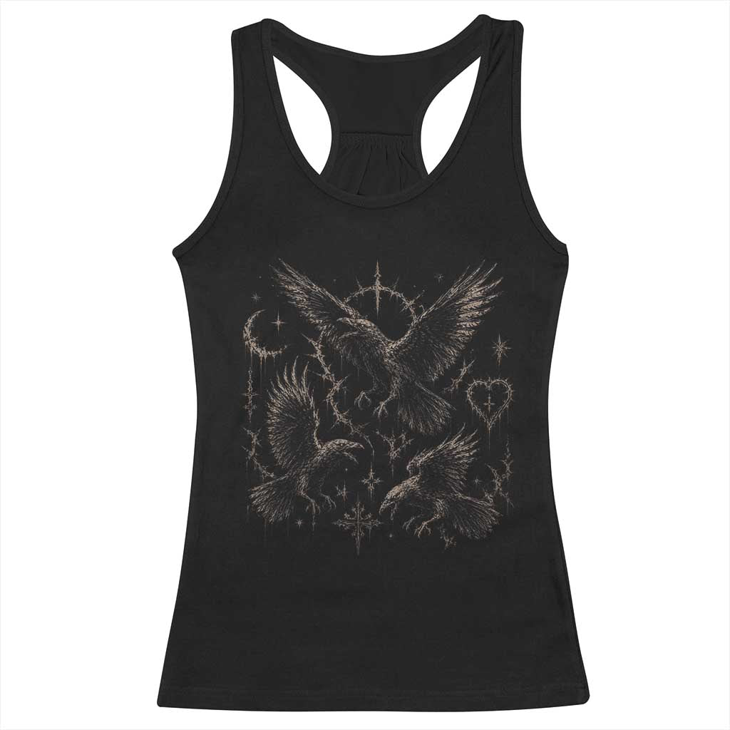 Flying Raven Crow Racerback Tank Top Black Bird Gothic Occult Cyber Y2K Dark Academia Ravens Graphic TS10 Black Print Your Wear