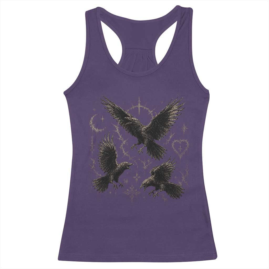 Flying Raven Crow Racerback Tank Top Black Bird Gothic Occult Cyber Y2K Dark Academia Ravens Graphic