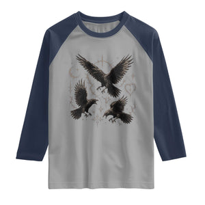 Flying Raven Crow Raglan Shirt Black Bird Gothic Occult Cyber Y2K Dark Academia Ravens Graphic