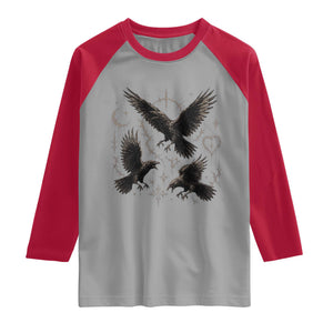 Flying Raven Crow Raglan Shirt Black Bird Gothic Occult Cyber Y2K Dark Academia Ravens Graphic