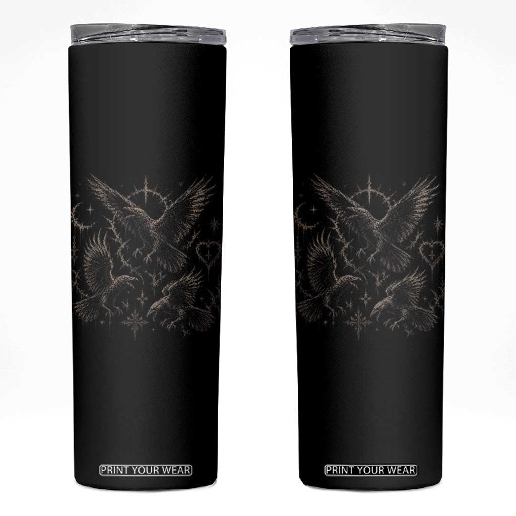 Flying Raven Crow Skinny Tumbler Black Bird Gothic Occult Cyber Y2K Dark Academia Ravens Graphic