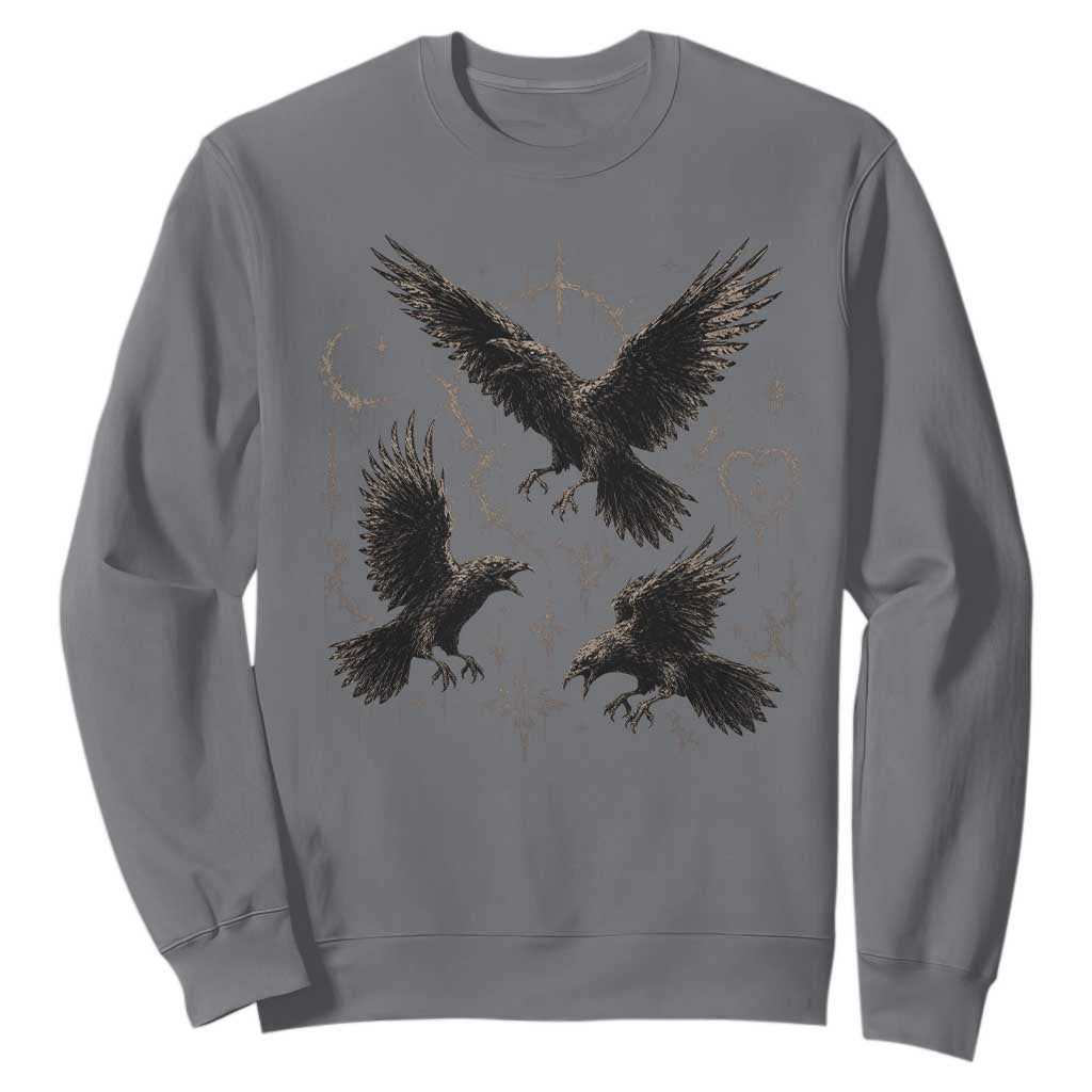 Flying Raven Crow Sweatshirt Black Bird Gothic Occult Cyber Y2K Dark Academia Ravens Graphic