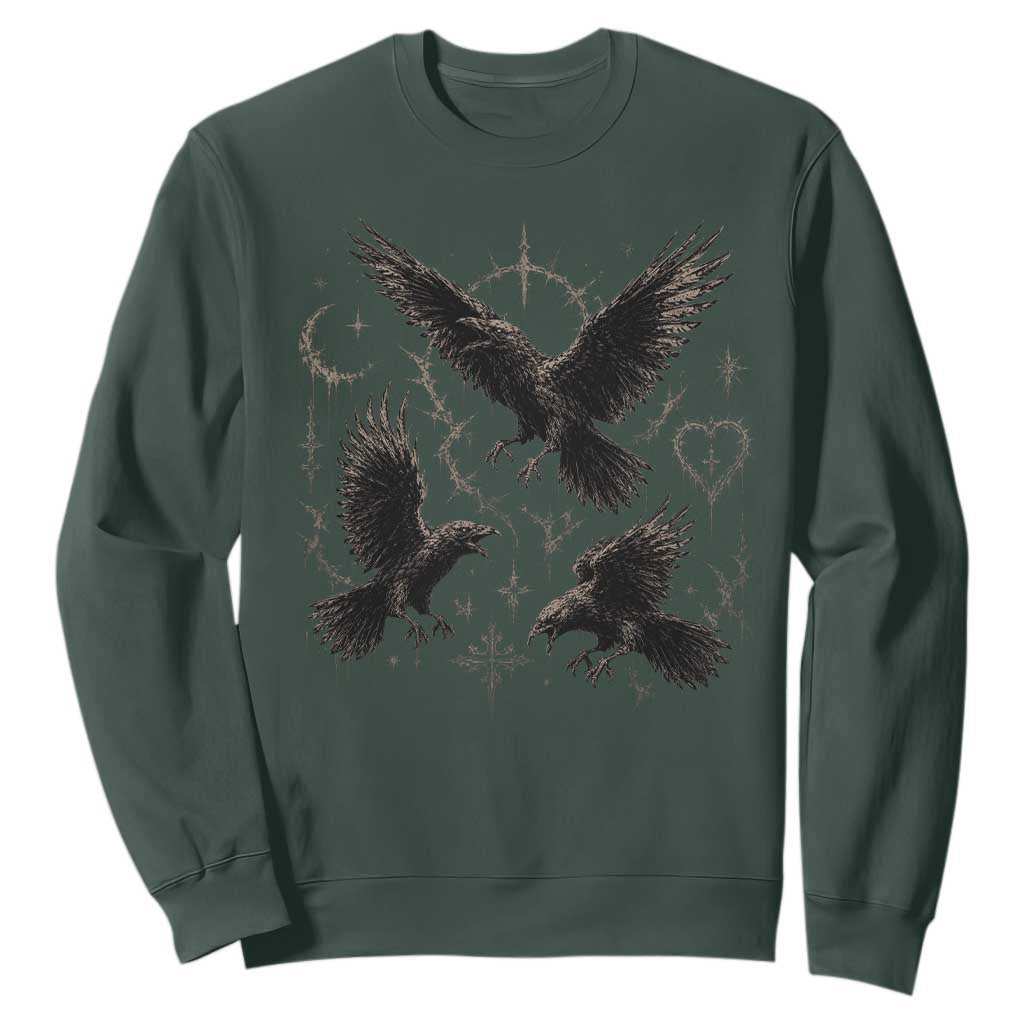 Flying Raven Crow Sweatshirt Black Bird Gothic Occult Cyber Y2K Dark Academia Ravens Graphic