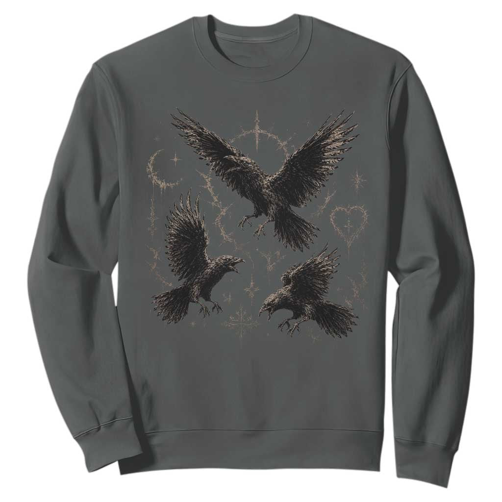 Flying Raven Crow Sweatshirt Black Bird Gothic Occult Cyber Y2K Dark Academia Ravens Graphic