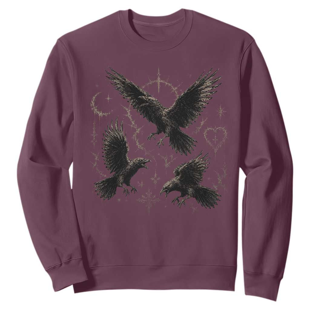 Flying Raven Crow Sweatshirt Black Bird Gothic Occult Cyber Y2K Dark Academia Ravens Graphic