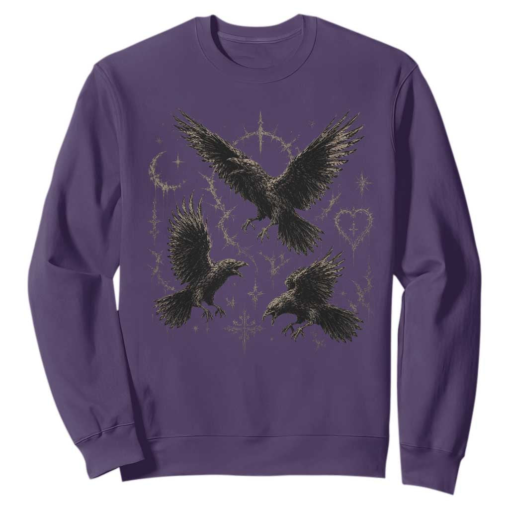 Flying Raven Crow Sweatshirt Black Bird Gothic Occult Cyber Y2K Dark Academia Ravens Graphic