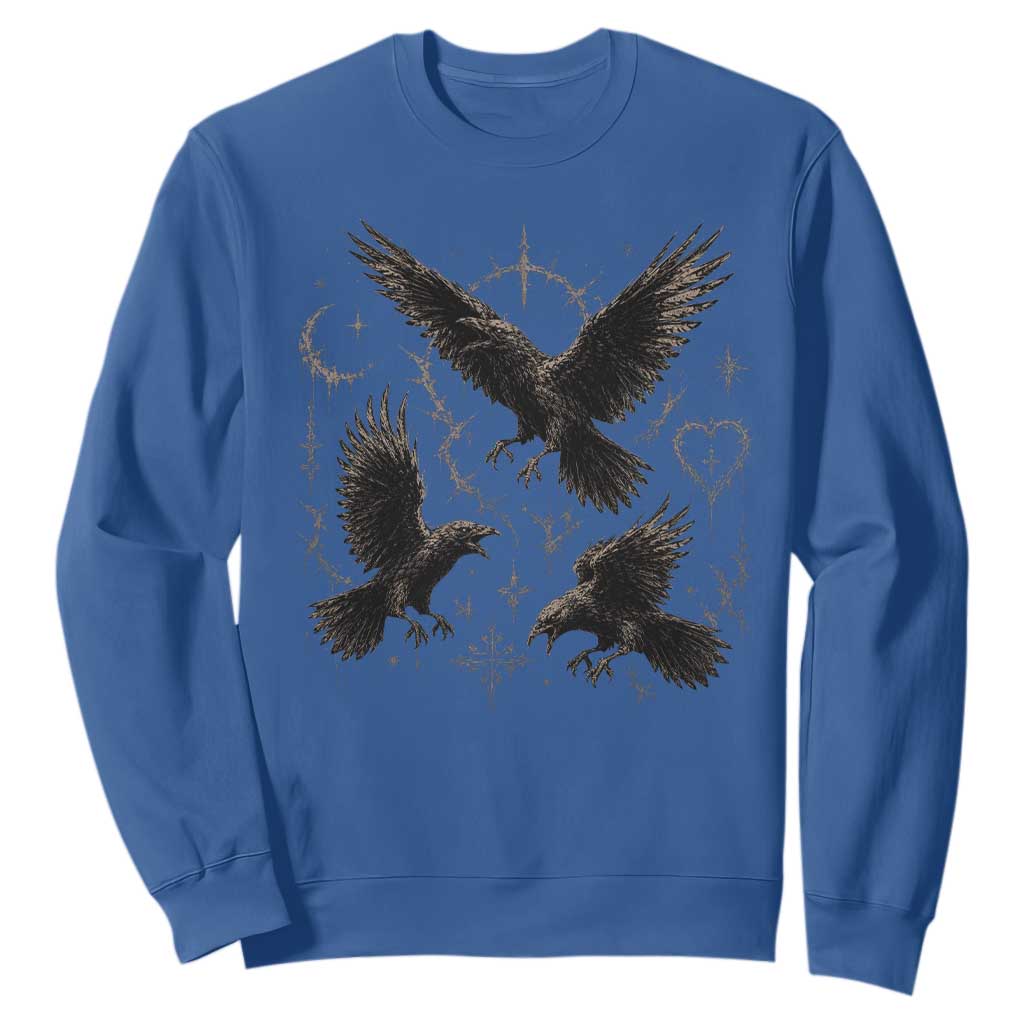 Flying Raven Crow Sweatshirt Black Bird Gothic Occult Cyber Y2K Dark Academia Ravens Graphic