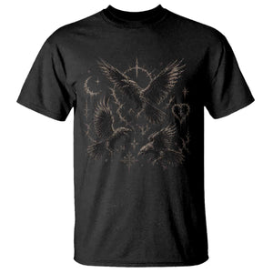 Flying Raven Crow T Shirt Black Bird Gothic Occult Cyber Y2K Dark Academia Ravens Graphic