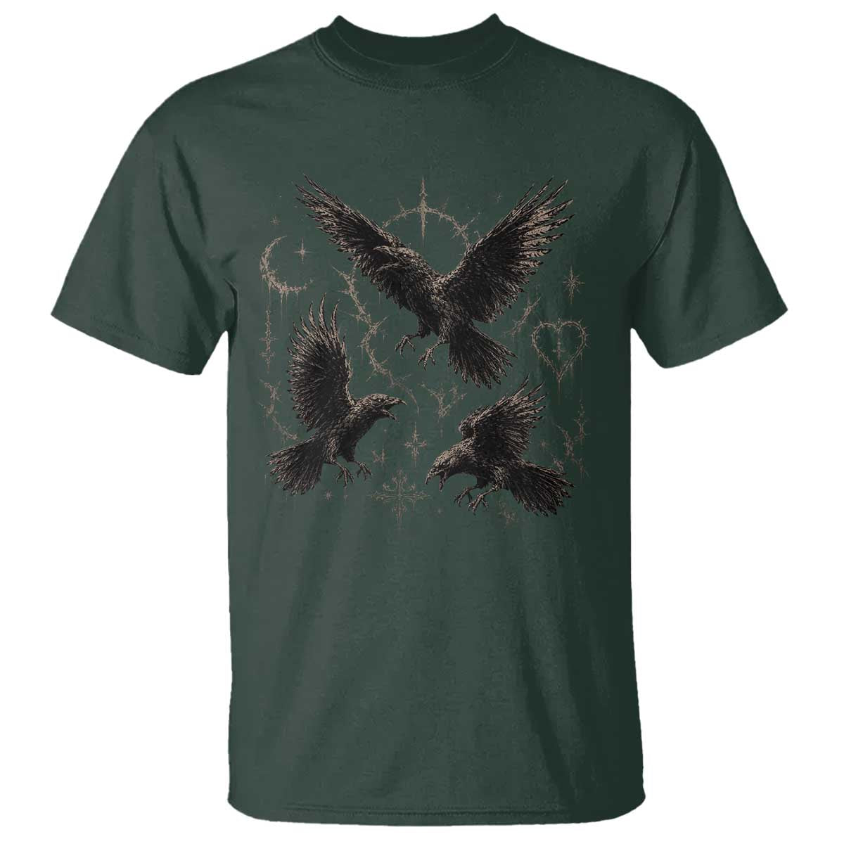 Flying Raven Crow T Shirt Black Bird Gothic Occult Cyber Y2K Dark Academia Ravens Graphic