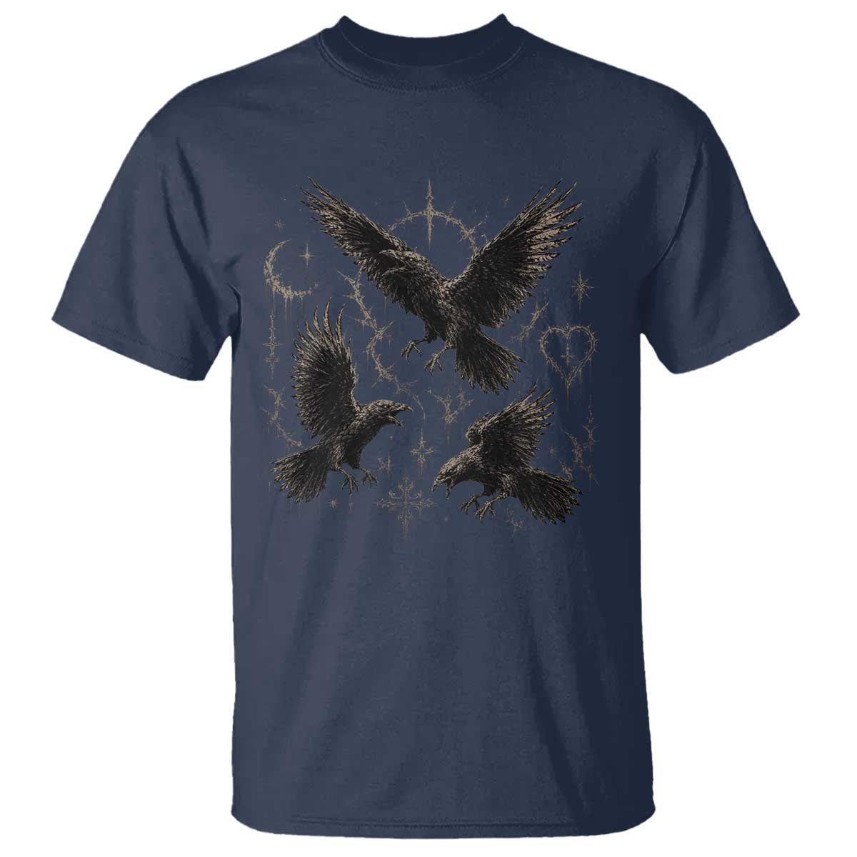 Flying Raven Crow T Shirt Black Bird Gothic Occult Cyber Y2K Dark Academia Ravens Graphic