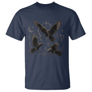 Flying Raven Crow T Shirt Black Bird Gothic Occult Cyber Y2K Dark Academia Ravens Graphic