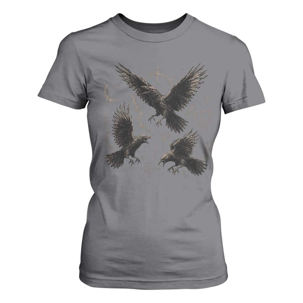 Flying Raven Crow T Shirt For Women Black Bird Gothic Occult Cyber Y2K Dark Academia Ravens Graphic