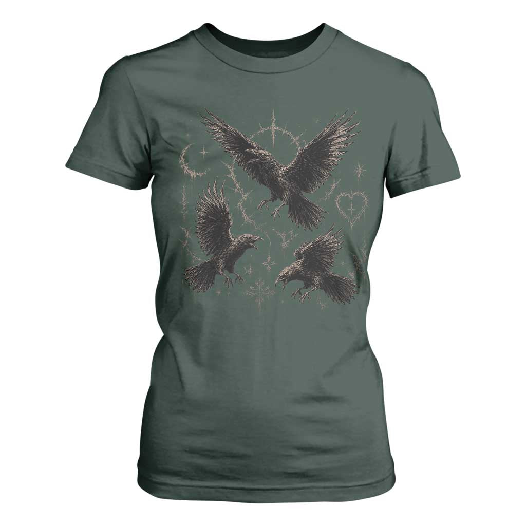 Flying Raven Crow T Shirt For Women Black Bird Gothic Occult Cyber Y2K Dark Academia Ravens Graphic