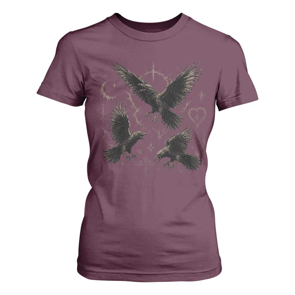 Flying Raven Crow T Shirt For Women Black Bird Gothic Occult Cyber Y2K Dark Academia Ravens Graphic