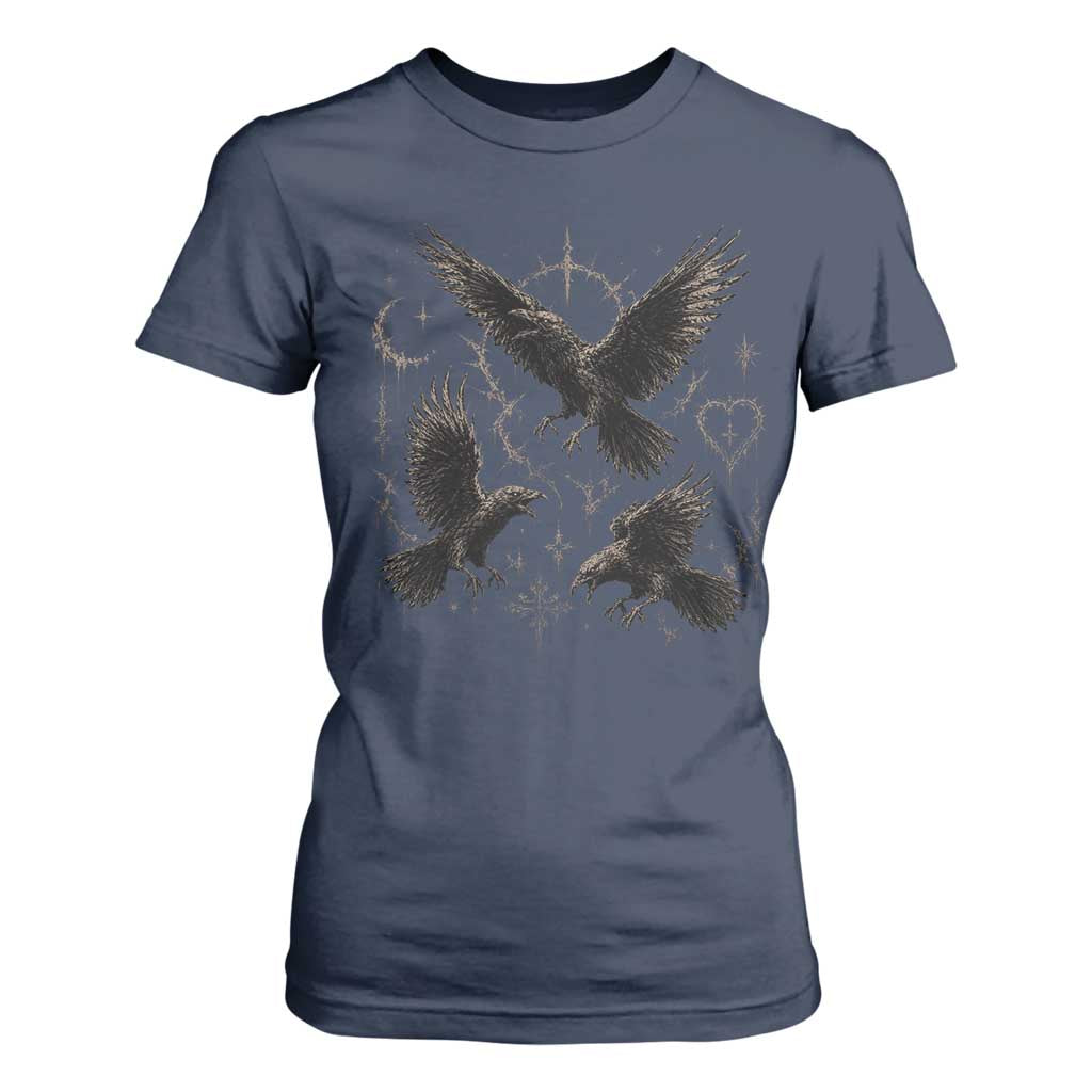 Flying Raven Crow T Shirt For Women Black Bird Gothic Occult Cyber Y2K Dark Academia Ravens Graphic