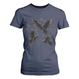 Flying Raven Crow T Shirt For Women Black Bird Gothic Occult Cyber Y2K Dark Academia Ravens Graphic