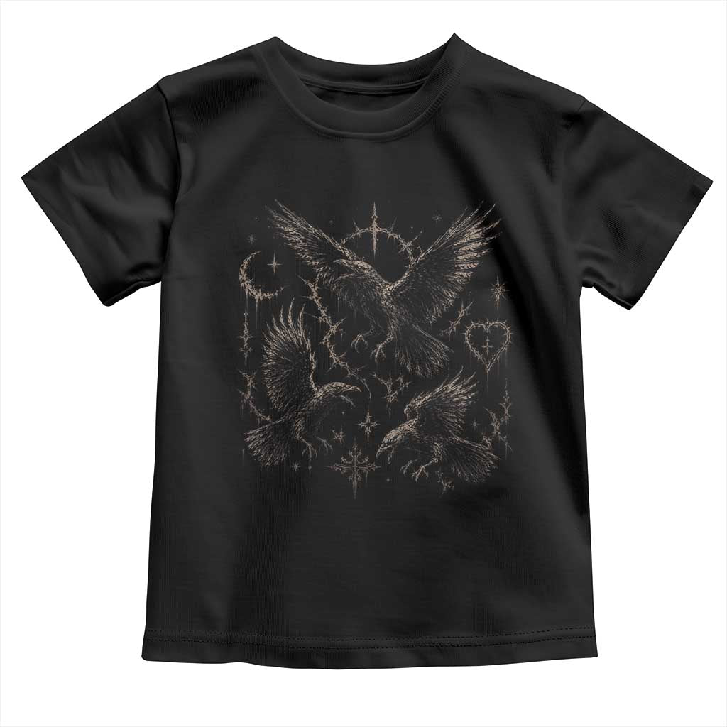 Flying Raven Crow Toddler T Shirt Black Bird Gothic Occult Cyber Y2K Dark Academia Ravens Graphic TS10 Black Print Your Wear