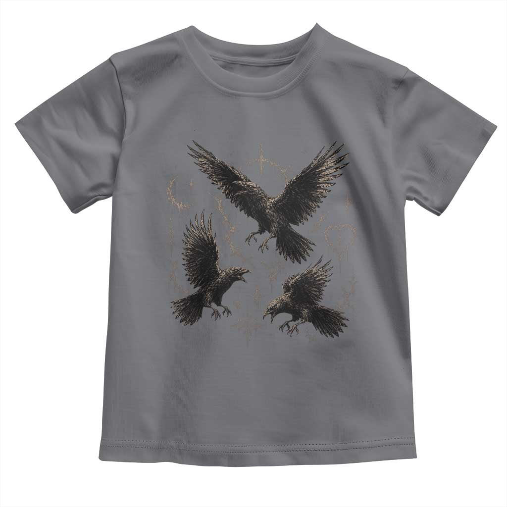 Flying Raven Crow Toddler T Shirt Black Bird Gothic Occult Cyber Y2K Dark Academia Ravens Graphic