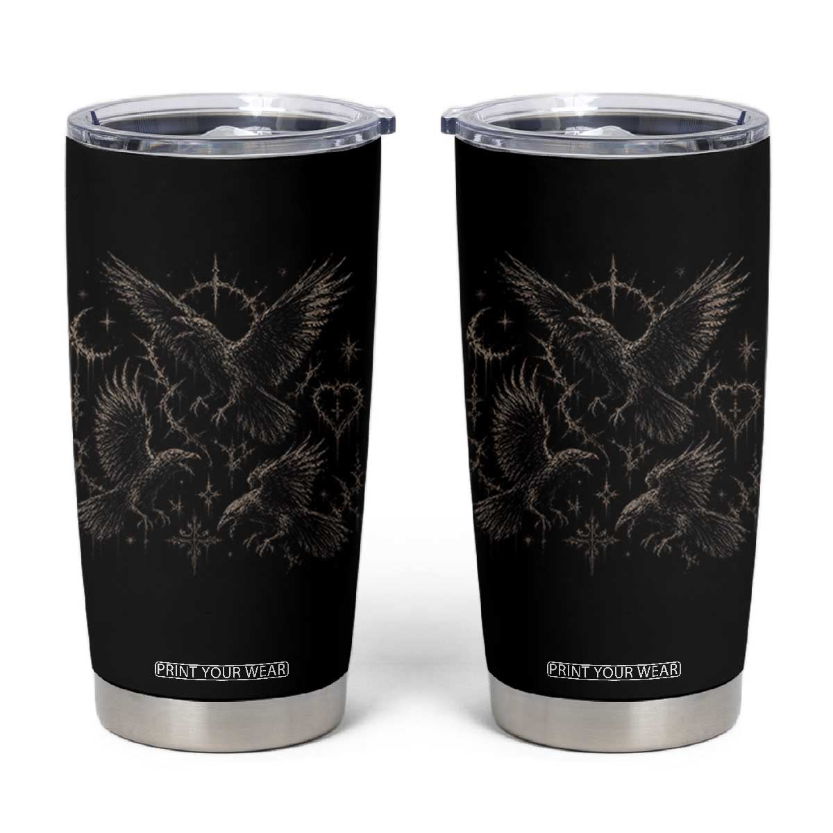 Flying Raven Crow Tumbler Cup Black Bird Gothic Occult Cyber Y2K Dark Academia Ravens Graphic