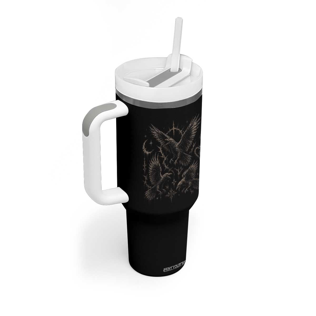 Flying Raven Crow Tumbler With Handle Black Bird Gothic Occult Cyber Y2K Dark Academia Ravens Graphic