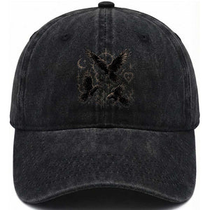 Flying Raven Crow Washed Cotton Baseball Cap Black Bird Gothic Occult Cyber Y2K Dark Academia Ravens Graphic