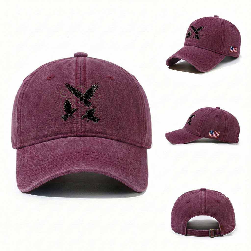 Flying Raven Crow Washed Cotton Baseball Cap Black Bird Gothic Occult Cyber Y2K Dark Academia Ravens Graphic