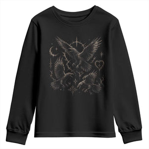 Flying Raven Crow Youth Sweatshirt Black Bird Gothic Occult Cyber Y2K Dark Academia Ravens Graphic