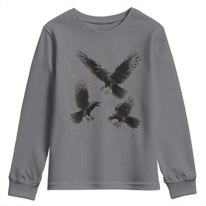 Flying Raven Crow Youth Sweatshirt Black Bird Gothic Occult Cyber Y2K Dark Academia Ravens Graphic