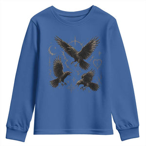 Flying Raven Crow Youth Sweatshirt Black Bird Gothic Occult Cyber Y2K Dark Academia Ravens Graphic
