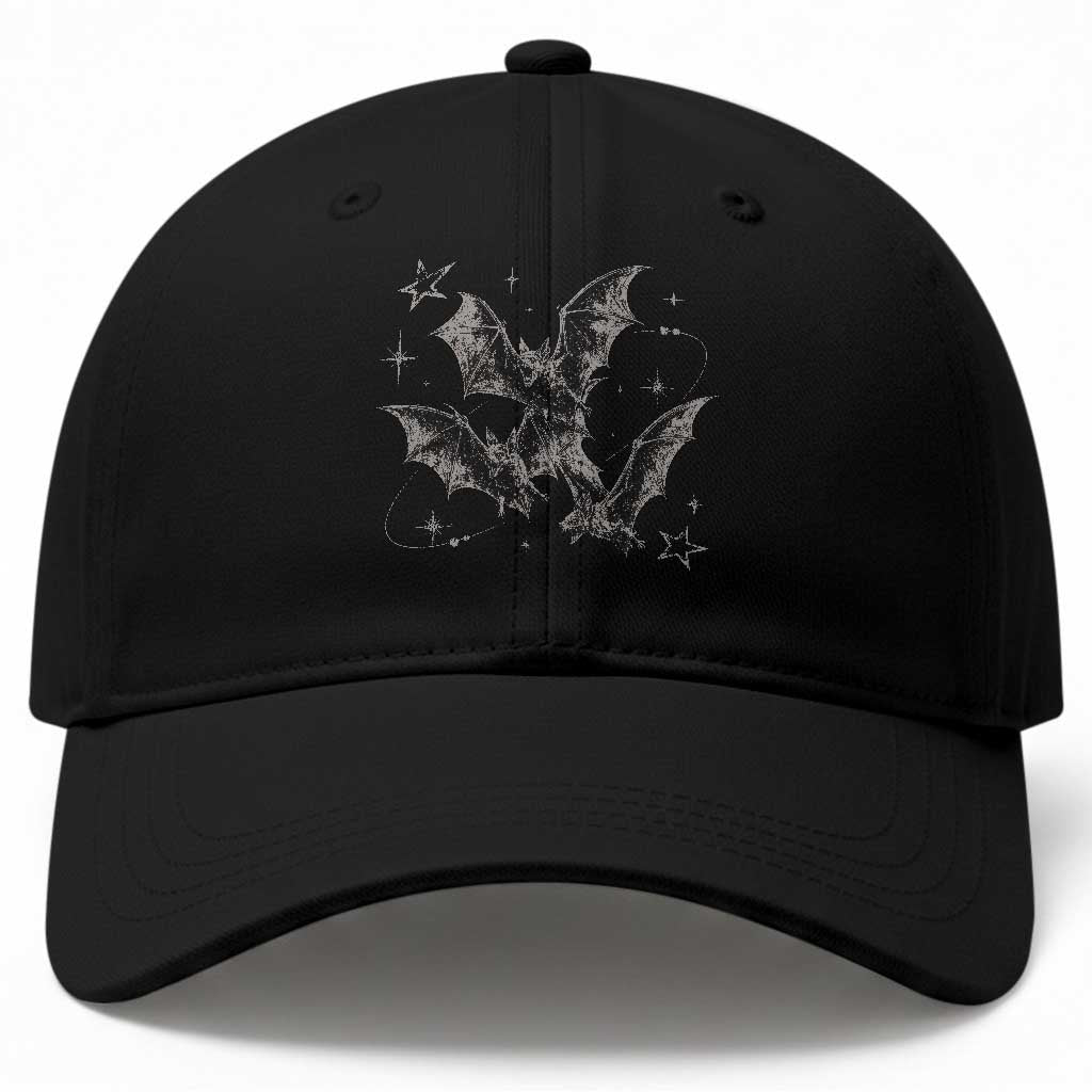 Three Bats Y2k Baseball Cap Vintage 90s Style Bat Gothic Occult Halloween Bat Graphic