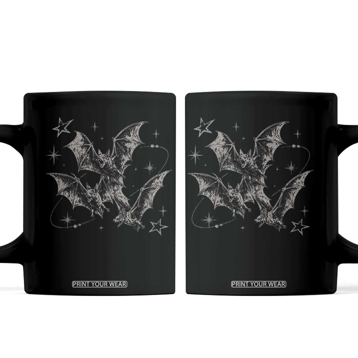 Three Bats Y2k Coffee Mug Vintage 90s Style Bat Gothic Occult Halloween Bat Graphic