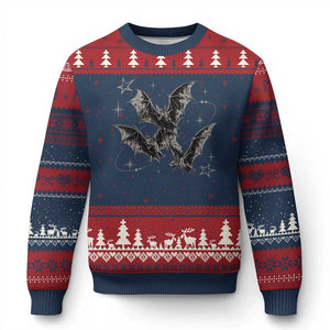 Three Bats Y2k Ugly Christmas Sweater Vintage 90s Style Bat Gothic Occult Halloween Bat Graphic
