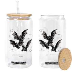 Three Bats Y2k Glass Can Vintage 90s Style Bat Gothic Occult Halloween Bat Graphic