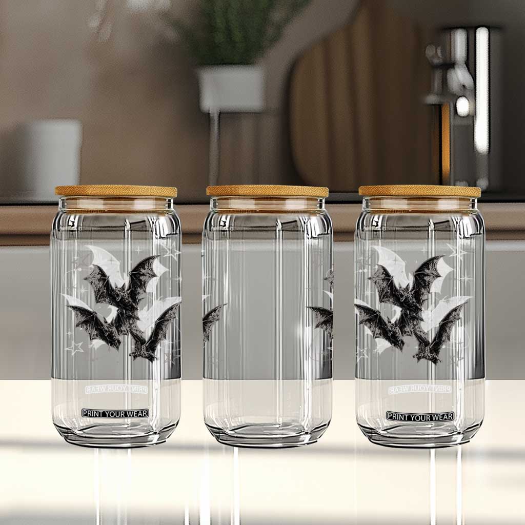 Three Bats Y2k Glass Can Vintage 90s Style Bat Gothic Occult Halloween Bat Graphic