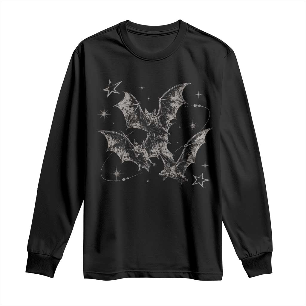 Three Bats Y2k Long Sleeve Shirt Vintage 90s Style Bat Gothic Occult Halloween Bat Graphic TS10 Black Print Your Wear