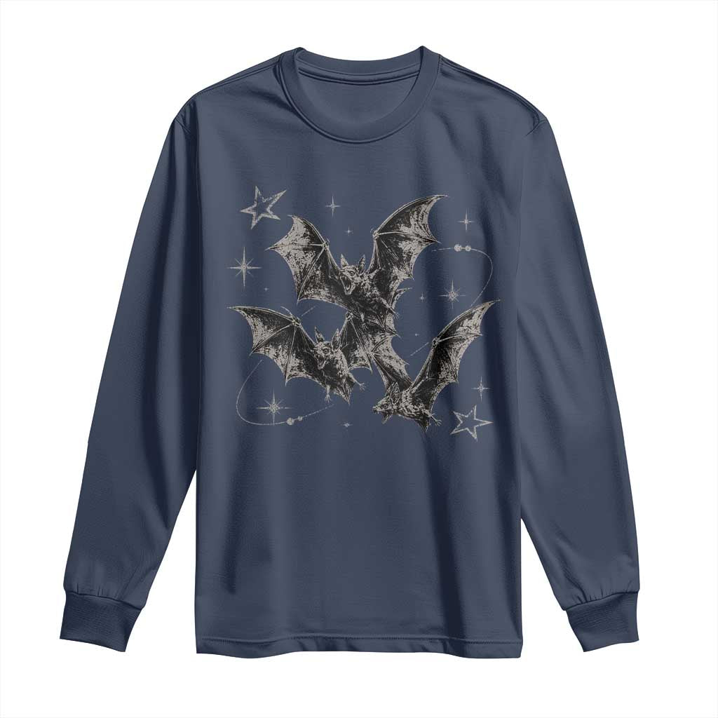 Three Bats Y2k Long Sleeve Shirt Vintage 90s Style Bat Gothic Occult Halloween Bat Graphic
