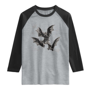 Three Bats Y2k Raglan Shirt Vintage 90s Style Bat Gothic Occult Halloween Bat Graphic