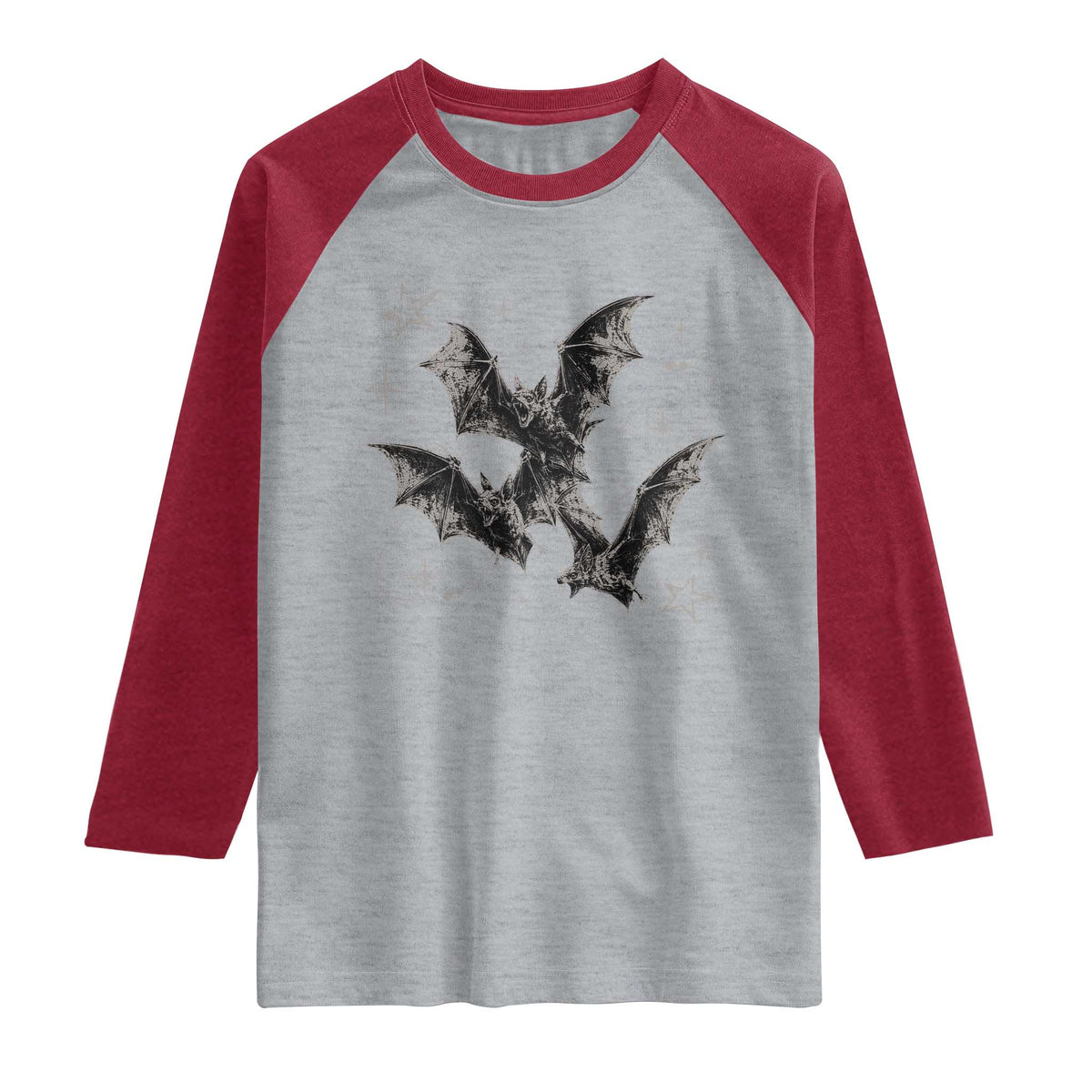 Three Bats Y2k Raglan Shirt Vintage 90s Style Bat Gothic Occult Halloween Bat Graphic